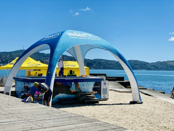 endless pools promotes with an inflatable dome